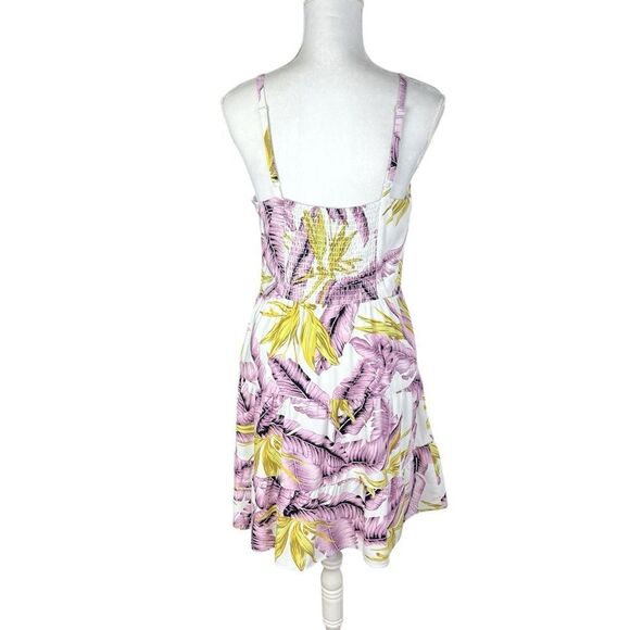 LOFT White Purple Tropical Bird Of Paradise Sun Dress Spaghetti Straps Size 4 - Picture 2 of 6